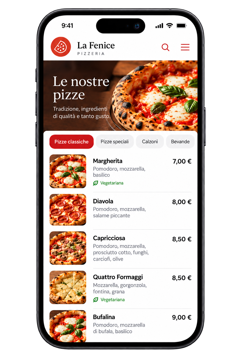 Menù digitale di La Fenice